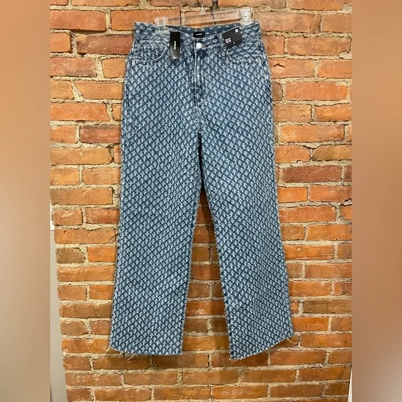 NWT Express High-Rise Blue Patterned Denim Jeans | 8R | Cute & Fun - Picture 2 of 9